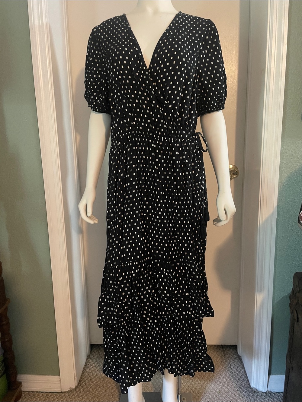 Knox Rose Black and White Polka Dot Wrap Maxi Dress
